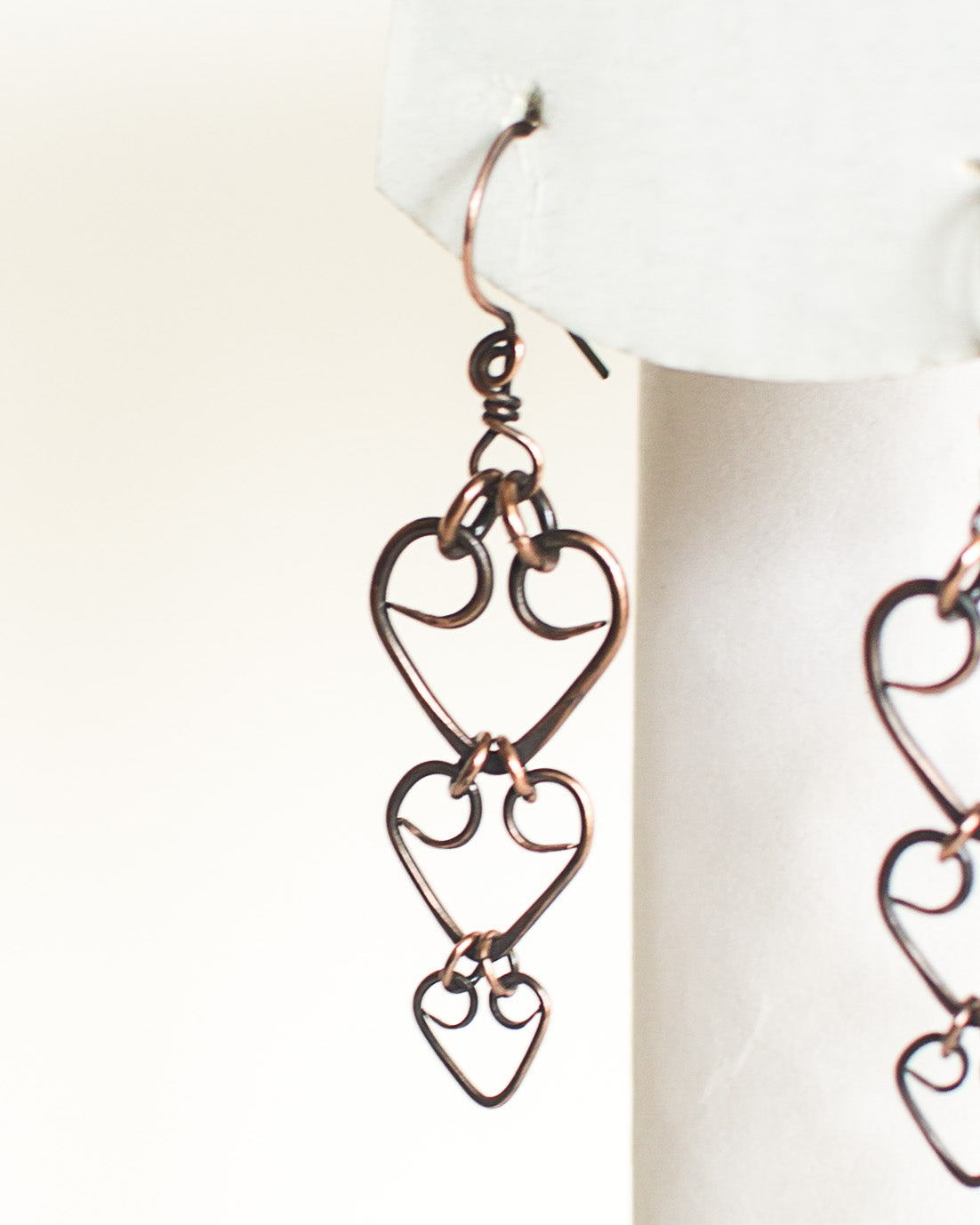 Copper Heart Earrings Triple Heart Style Dangle Earrings Copper Earrings Handmade Hand Made