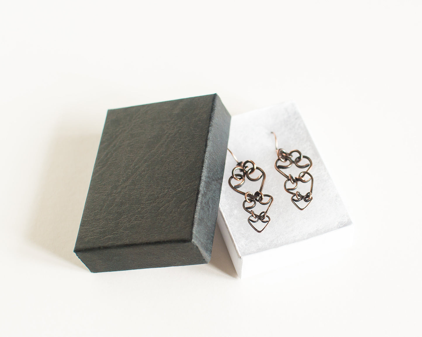 Copper Heart Earrings Triple Heart Style Dangle Earrings Copper Earrings Handmade Hand Made