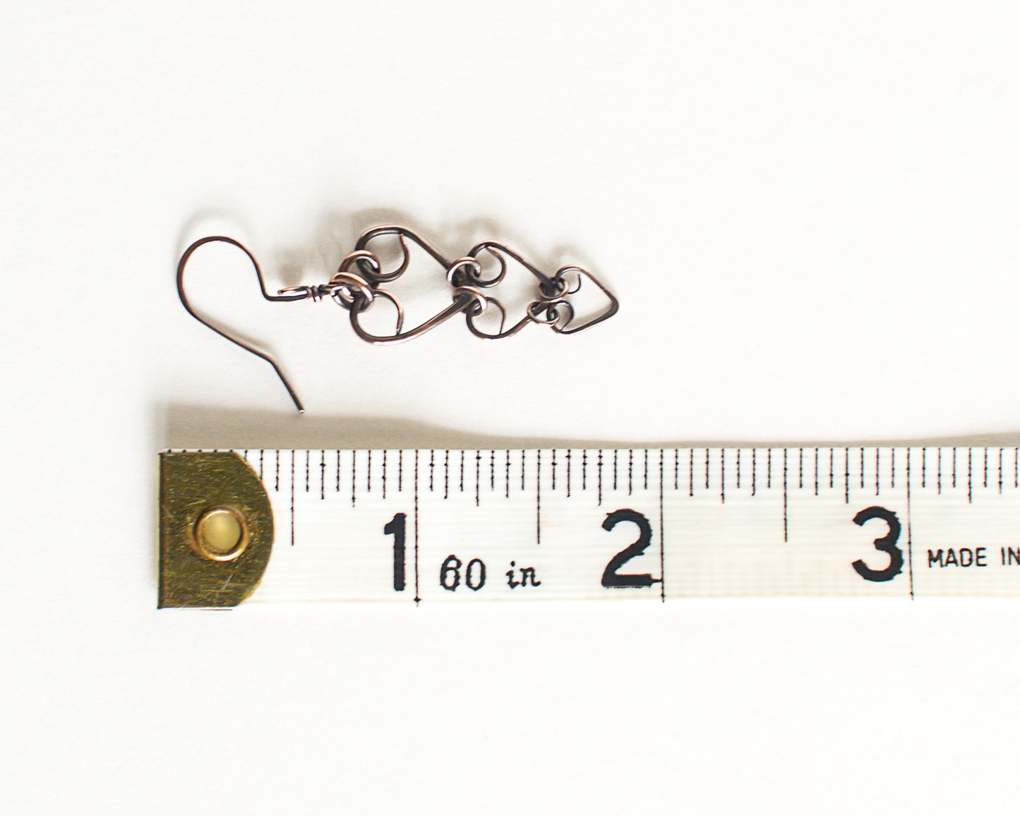 Copper Heart Earrings Triple Heart Style Dangle Earrings Copper Earrings Handmade Hand Made