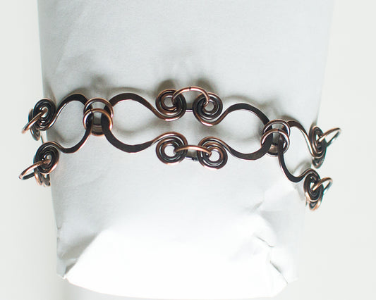 Copper Bracelet Single Hoop Chain Celtic Spirals Antiqued Patina Copper Hande Made Handmade