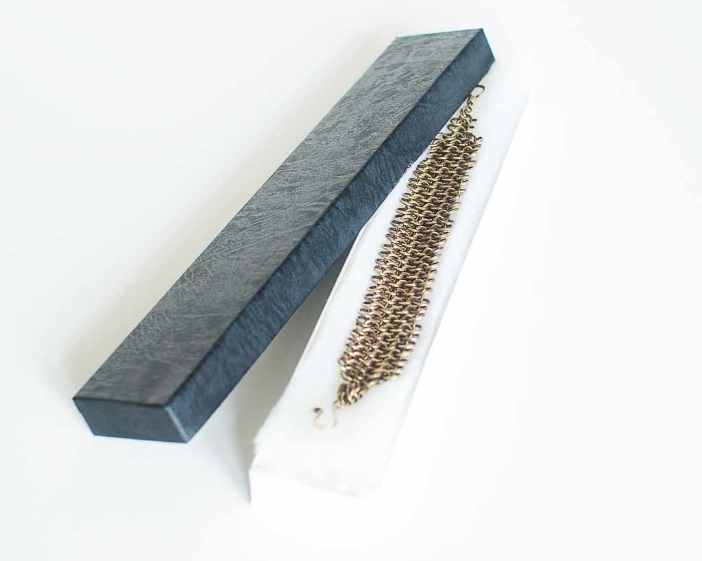 Brass Chain Bracelet Wide European Style Chainmail Patina Brass 7.5" Chain Maille Mail Gold colour Hand Made Jewelry